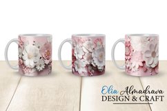 3 beautiful wrap designs for sublimation on 11Oz, 12Oz and 15Oz MUGS with 3D white and pink Flowers for birthday, wedding, cute gift, cricut mug press template  