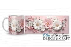 3 beautiful wrap designs for sublimation on 11Oz, 12Oz and 15Oz MUGS with 3D white and pink Flowers for birthday, wedding, cute gift, cricut mug press   