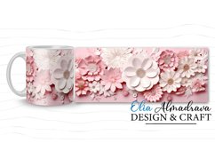 3 beautiful wrap designs for sublimation on 11Oz, 12Oz and 15Oz MUGS with 3D white and pink Flowers for birthday, wedding, cute gift, cricut mug press   