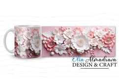 3 beautiful wrap designs for sublimation on 11Oz, 12Oz and 15Oz MUGS with 3D white and pink Flowers for birthday, wedding, cute gift, cricut mug press   