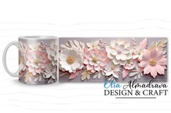 3 beautiful wrap designs for sublimation on 11Oz, 12Oz and 15Oz cricut mug hot press MUGS with 3D pastel pink and white Flowers and pearls for birthday, wedding, gift.
