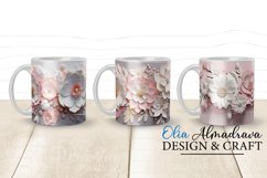 3 beautiful wrap designs for sublimation on 11Oz, 12Oz and 15Oz cricut mug hot press MUGS with 3D pastel pink and white Flowers and pearls for birthday, wedding, gift.