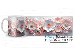 3 beautiful wrap designs for sublimation on 11Oz, 12Oz and 15Oz cricut mug hot press MUGS with 3D pastel pink and white Flowers and pearls for birthday, wedding, gift.