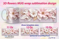 Wrap design for sublimation on 11Oz, 12Oz and 15Oz MUGS with 3D pastel colors Flowers for birthday, wedding, gift. Perfect template size for cricut mug press.