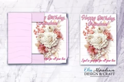 Bundle of 3 PNGs printable card templates for Grandma Birthday celebrations with beautiful 3d flowers and quote Happy Birthday, Grandma , Worlds best Grandma , With lots of love, I feel so grateful for all your love. BONUS- SVG envelope template for card.