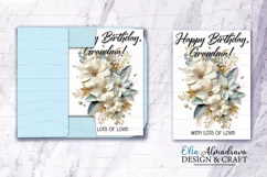 Bundle of 3 PNGs printable card templates for Grandma Birthday celebrations with beautiful 3d flowers and quote Happy Birthday, Grandma , Worlds best Grandma , With lots of love, I feel so grateful for all your love. BONUS- SVG envelope template for card.