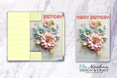 PNG printable card template for Grandma Birthday celebrations with beautiful 3d flowers and quote Happy Birthday, Grandma. BONUS- SVG envelope template for card.  
