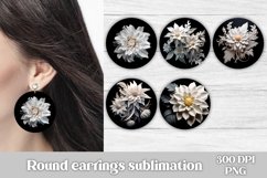 3d flower round earring sublimation design, 3d flower sublimation, 3d flower round earring bundle, earring template png.