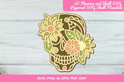 3D Flowers and Skull SVG Papercut | SVG Skull Mandala Product Image 1