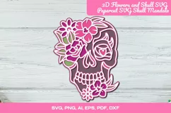 3D Flowers and Skull SVG Papercut | SVG Skull Mandala Product Image 1