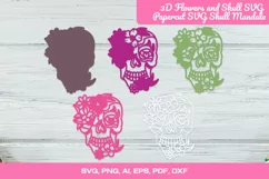 3D Flowers and Skull SVG Papercut | SVG Skull Mandala Product Image 2