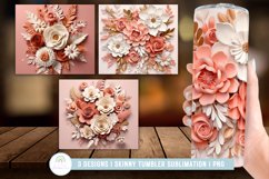3D Blush and Gold Flowers Tumbler Wrap Sublimation PNG Product Image 2