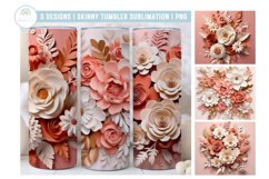 3D Blush and Gold Flowers Tumbler Wrap Sublimation PNG Product Image 1