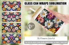 Glass Can Wraps 3D Flowers Colorful Product Image 1
