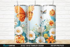 3D Flowers Garden And Butterfly 20/30oz Skinny Tumbler Product Image 1