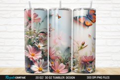 3D Flowers Garden And Butterfly 20/30oz Skinny Tumbler Product Image 1