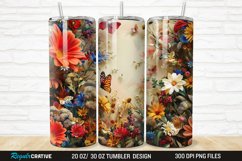 3D Flowers Garden And Butterfly 20/30oz Skinny Tumbler Product Image 1