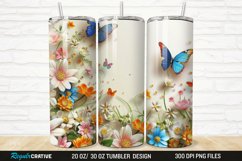 3D Flowers Garden And Butterfly 20/30oz Skinny Tumbler Product Image 1