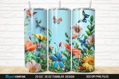 3D Flowers Garden And Butterfly 20/30oz Skinny Tumbler Product Image 1