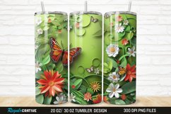 3D Flowers Garden And Butterfly 20/30oz Skinny Tumbler Product Image 1