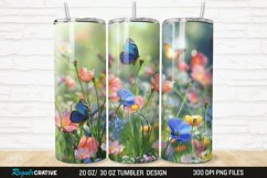 3D Flowers Garden And Butterfly 20/30oz Skinny Tumbler Product Image 1