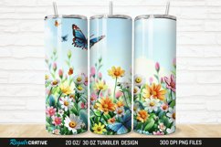 3D Flowers Garden And Butterfly 20/30oz Skinny Tumbler Product Image 1