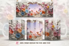 3d Flowers Mug Wrap Sublimation Designs, 3d Mug, Flowers Sublimation Png
