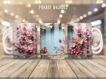 3d Flowers Mug Wrap Sublimation Designs, 3d Mug, Flowers Sublimation Png