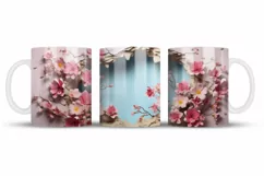 3d Flowers Mug Wrap Sublimation Designs, 3d Mug, Flowers Sublimation Png