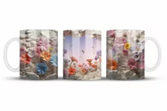 3d Flowers Mug Wrap Sublimation Designs, 3d Mug, Flowers Sublimation Png