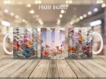 3d Flowers Mug Wrap Sublimation Designs, 3d Mug, Flowers Sublimation Png