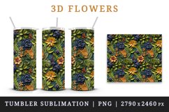 3d flowers pattern floral arrangement design wrap sublimation for customize 20 OZ skinny tumbler three-dimensional relief effect