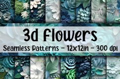 3D Flowers Seamless Patterns - Blue and Green 3D Florals Product Image 1