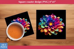 Colorful dahlia square coaster design, 3D spring coaster PNG Product Image 1