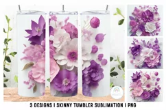 3D Purple Flowers Tumbler Sublimation Design PNG Product Image 1