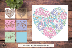 3D Friend Floral Heart SVG Layered papercut card