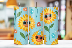 seamless funny birthday tumbler, sunflower floral tumbler wrap, sunglasses flower tumbler design, humorous bloom tumbler wrap, 20oz skinny tumbler wrap, tapered seamless tumbler design, straight tumbler wrap png, playful floral design, seamless sun tumble
