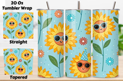 seamless funny birthday tumbler, sunflower floral tumbler wrap, sunglasses flower tumbler design, humorous bloom tumbler wrap, 20oz skinny tumbler wrap, tapered seamless tumbler design, straight tumbler wrap png, playful floral design, seamless sun tumble
