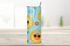 seamless funny birthday tumbler, sunflower floral tumbler wrap, sunglasses flower tumbler design, humorous bloom tumbler wrap, 20oz skinny tumbler wrap, tapered seamless tumbler design, straight tumbler wrap png, playful floral design, seamless sun tumble