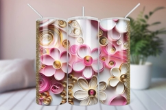 3D Pink and Gold Flowers Tumbler Wrap Sublimation PNG Product Image 1