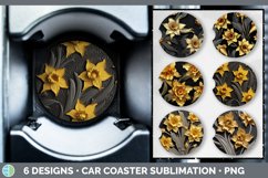 Bundle of six Black and Gold Daffodils Car Coaster designs.