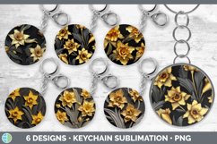 Bundle of six Black and Gold Daffodils Keychain designs.