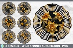 Bundle of six Black and Gold Daffodils Wind Spinner designs.
