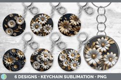 Bundle of six Black and Gold Daisys Keychain designs.