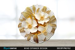 3D Gold Gardenia Flowers Wind Spinner Sublimation PNG Design Product Image 1