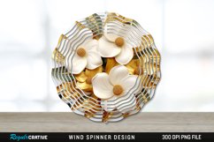 3D Gold Gardenia Flowers Wind Spinner Sublimation PNG Design Product Image 1
