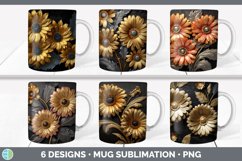 Bundle of six Black and Gold Gerbera Daisys Mug Wrap designs.