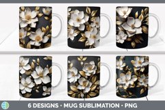 Bundle of six Black and Gold Magnolias Mug Wrap designs.
