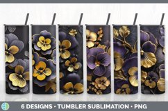Bundle of six Black and Gold Pansies Tumbler designs.