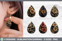 Bundle of six Black and Gold Roses Teardrop Earrings designs.